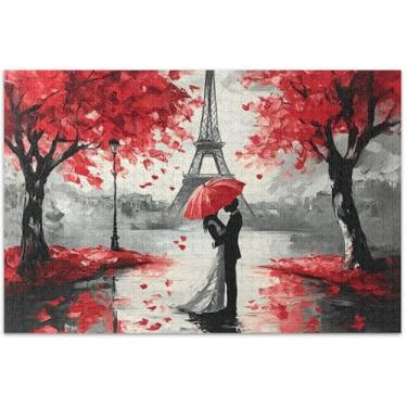 Imagem de Quebra-cabeça romântico Paris Eiffel Valentines 1000 peças adultos arte animal impressão natureza quebra-cabeça elefantes brancos, presentes, 75 x 40 centímetros