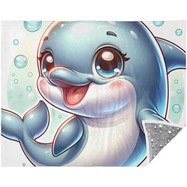 Imagem de TSENQUE Cobertor de sofá fofo de golfinho de desenho personalizado para uso ao ar livre mantas mais macias para sofá-cama cinza grande sofá confortável 177,8 cm x 139,7 cm