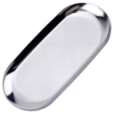 Imagem de CRASPIRE Bandeja pequena de aço inoxidável prata de 18 x 8,8 cm, pequenas bandejas de armazenamento, prato de joias de metal, prato de comida, organizador de cosméticos para prato de servir, joias