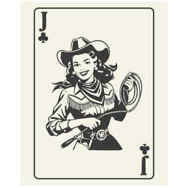 Imagem de Shuffle Club Co. Pôster Lasso Girl – Jack of Clubs sem moldura, 20 x 25 cm | Arte de parede vintage cowgirl, decoração rústica americana, feito em Nashville, EUA