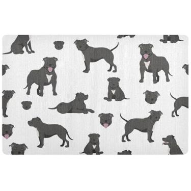 Imagem de TSENQUE Tapete de porta com estampa de cachorro fofo preto e branco personalizado, tapete engraçado de outono, tapete lamacento absorvente grande antiderrapante para cães 81 x 50 cm