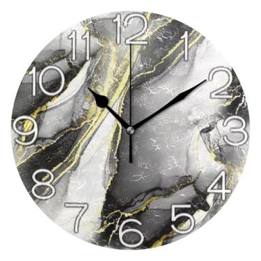 Imagem de Relógio de parede decorativo analógico operado por bateria relógio de sala de aula, decoração de parede vintage, sala de estar, espiral, preto, dourado, 25 cm, ponteiros dourados