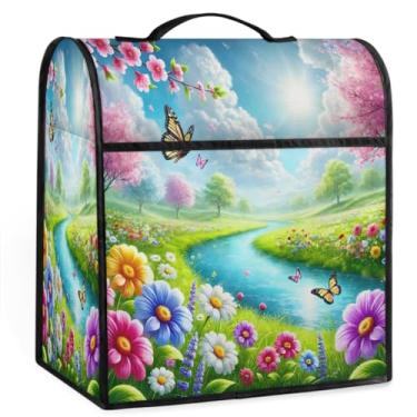 Imagem de Capa de misturador de auxílio de cozinha com vista de flores de primavera para batedeira de 6 a 8 litros de auxílio de cozinha resistente à poeira capas protetoras de armazenamento capas de