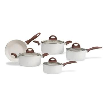 Imagem de Conjunto de panelas de cerâmica cor baunilha para fogões de indução, 5 peças