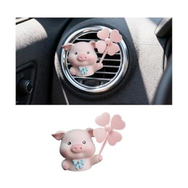 Imagem de FALVFUN Clipes de ventilação de carro de porco fofo, enfeites de saída de ar condicionado de veículo moinho de vento giratório, clipe de decoração de painel interno automotivo de desenho animado