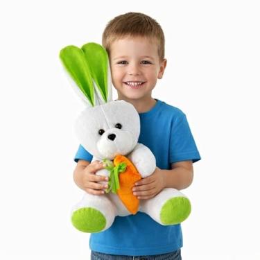 Imagem de Coelho de Pelúcia 48cm Grande com Cenoura Infantil Fofo Decoração Presente de Páscoa (Verde)