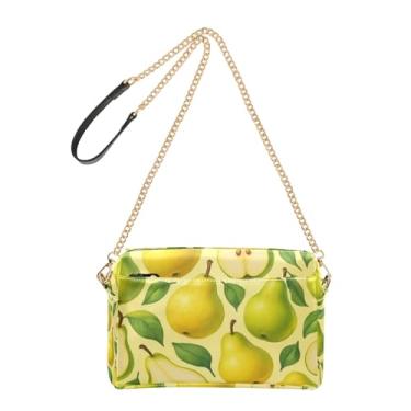 Imagem de Joitme Bolsa feminina amarela estilizada de peras fatiadas, bolsa de ombro de couro sintético com alça de corrente, bolsa para celular fofa