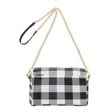 Imagem de Joitme Bolsa feminina xadrez preto branco búfalo bolsa tiracolo de couro PU bolsa de ombro alça de corrente bolsa para celular