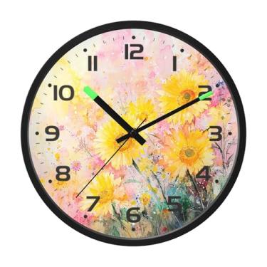 Imagem de SEHANY Herb Wildflower Relógio de parede silencioso sem tique-taque relógio redondo operado por bateria 30 cm controle de som luz noturna relógios de parede para sala de estar, cozinha, quarto