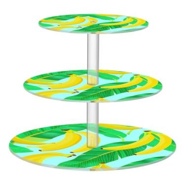 Imagem de Suporte de cupcake de 3 níveis para festa, bananas amarelas, folhas verdes, copo azul, torre de bolo, exibição de acrílico, para chá de bebê, sobremesa, bandejas de servir para festas, comida