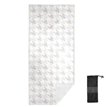 Imagem de Joitme Toalha de banho bege retrô Houndstooth, 78 x 188 cm, toalhas infantis, toalhas de praia de microfibra para adultos