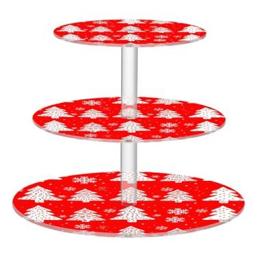Imagem de Árvores de Natal brancas vermelhas 3 camadas suporte de cupcake para festa, copo de acrílico, torre de bolo, suporte de sobremesa, decorações de mesa para festas, aniversário, casamento