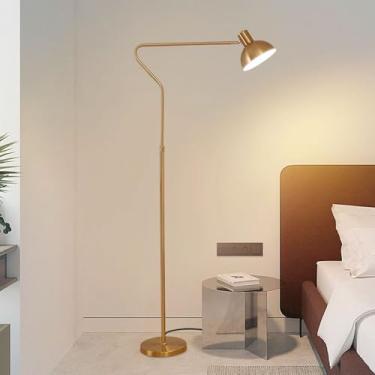 Imagem de Luminária de chão criativa em metal polido dourado/preto, com ajuste de 180° na vertical, ideal para leitura no sofá ou como luminária de chão decorativa para sala de estar e quarto.