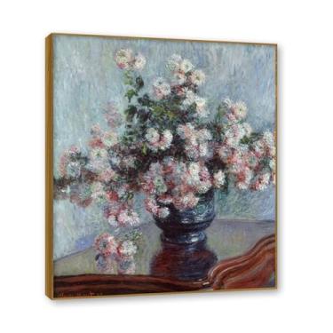 Imagem de NHLDZYH Moldura de teca. Impressão de flores vintage rústica, arte de parede em tela emoldurada floral clássica, decoração de cozinha de fazenda, pronto para pendurar. B12. 60 x 72 cm