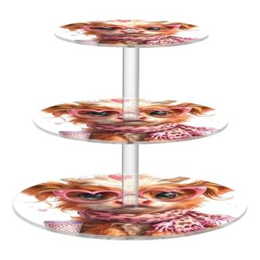 Imagem de Suporte de cupcake Highland Cow Pink Leopard Tea Party para 3 camadas, redondo, torre de bolo, exibição de acrílico, chá de bebê, suporte de bolo para festa, sobremesa, bandeja de plástico