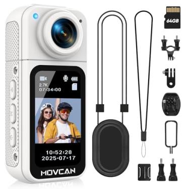 Imagem de Movcan Câmera corporal S70 com gravação de áudio e vídeo, câmera HD 1080p com lente rotativa de 180°, câmera de 64 GB para trabalho, viagem, branca