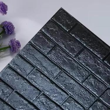 Imagem de Kit Placas Adesiva Tijolinho 3D Revestimento Autocolante Decoração Quarto Sala Banheiro Impermeável (Kit 20 Placas Adesivas Tijolo Preto, 70x77)
