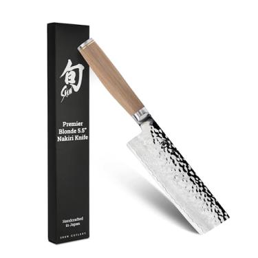 Imagem de Shun Faca Nakiri Premier Blonde de 14 cm, faca de vegetais japonesa feita à mão, núcleo VG-MAX com revestimento de aço inoxidável de damasco, cabo Pakkawood, ferramenta de corte para chefs