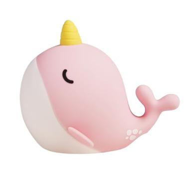 Imagem de faralite Linda luz noturna narval, lâmpadas LED portáteis de baleia engraçada, lâmpada de berçário de silicone recarregável para quarto de bebê, alimentação de café da manhã, quarto, acompanhante