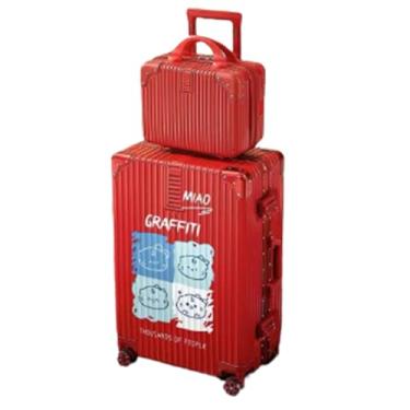 Imagem de Mala de mão com moldura de alumínio com mochila, mala de policarbonato sem zíper com rodas, com rodas, cadeado com senha (vermelho 66 cm)