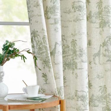 Imagem de Cortinas jinchan Linen Toile de Jouy 160x160cm 2 painéis verdes