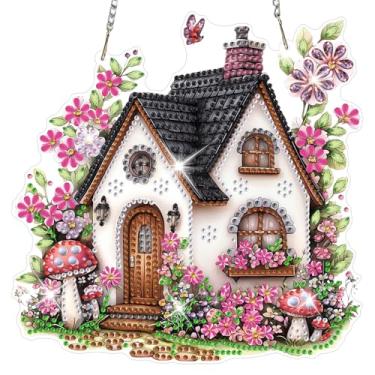 Imagem de NAIMOER Kits de pintura de diamante para adultos, kits de pendurar arte de diamante 5D para casa, decoração com pingente, arte de cristal de formato especial, kit de artesanato placa acrílica para