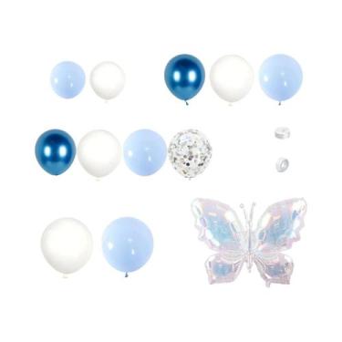 Imagem de Conjunto De Balões De Látex Coloridos Em Azul E Branco Para Decoração 