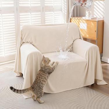 Imagem de KaviKon Capa de poltrona antiderrapante à prova d'água, resistente a arranhões, capa de sofá individual para cães, 1 almofada, protetor de sofá para cadeira, 180 x 231 cm, marfim