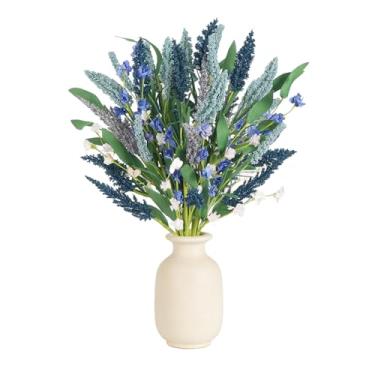 Imagem de TEMPUS 6 hastes de lavanda artificial de 40,6 cm – hastes florais dobráveis para vasos de mesa, decoração de casamento de primavera, grinaldas DIY (roxo e verde)