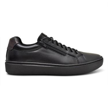 Imagem de Tênis New Black Masculino Couro Conforto Zíper Lateral, 44, Preto