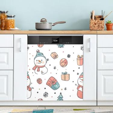 Imagem de xigua Linda capa magnética de boneco de neve de Natal, adesivos magnéticos decorativos antiarranhões para painel de geladeira e lava-louças, decoração personalizada de cozinha doméstica 58 x 66 cm
