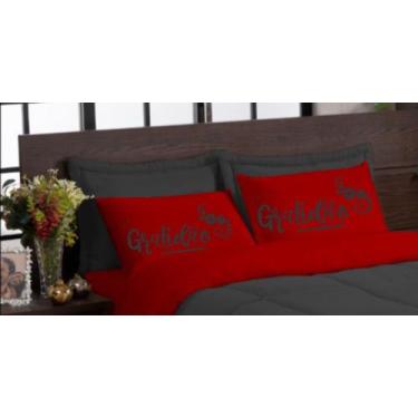 Imagem de Par de fronhas estampadas gratidão vermelho 70cm x 50cm microfibra - V
