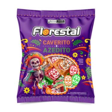 Imagem de Pirulito Caverito Azedito Florestal 300G, Pirulito Ácido Sortido De Frutas Cítricas, Roxo, Sabor Cítrico Intenso Com Tatuagem De Língua, Tema Divertido Dia Dos Mortos, Explosão De Sensações, Doces Em