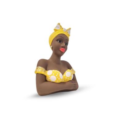 Imagem de Boneca Namoradeira Laço Amarela 18 Cm Em Gesso Decoração Janela Varand