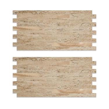 Imagem de 12 folhas de azulejos de parede com aparência de mármore de alumínio escovado misturado bege caramelo para cozinha lareira RV (29,4 cm x 14,9 cm)