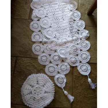 Imagem de Kit 1 Caminho De Mesa + 5 Toalhinhas Crochê Seda Branco - Danivi Enxov