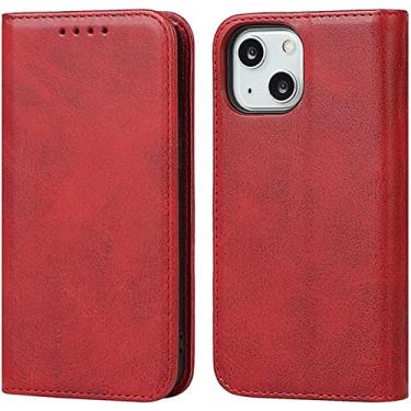 Imagem de ZEDEVB Capa de telefone de concha magnética, para Apple iPhone 14 Plus 2022 Função de stend Carteira de couro de imitação [Suporte de cartão] (Cor: Vermelho)