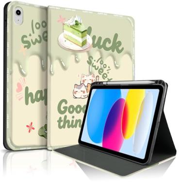 Imagem de Lyforaz Capa para iPad 11th (A16) 27.9 cm 2025/10ª geração 27.7 cm 2022, gato fofo chique elegante bolo doce estética design capa protetora com suporte para lápis, antiderrapante, à prova de choque