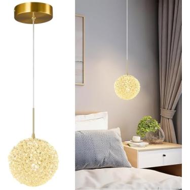 Imagem de Lustre de cristal moderno, luminária pendente para ilha de cozinha, ajustável, dourada, para teto, ideal para cozinha, sala de estar, quarto, sala de jantar, hall de entrada ou bar (1 unidad