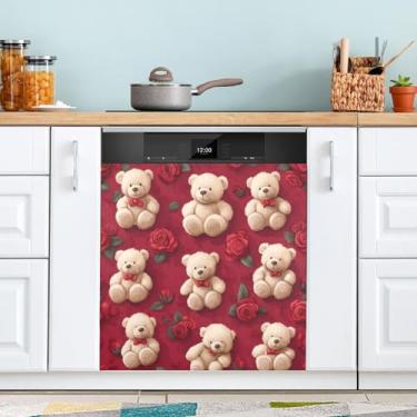Imagem de ATTX Capa magnética para lava-louças Valentine Bear Roses | Adesivo decorativo de eletrodomésticos de 58 x 66 cm para armários domésticos e eletrodomésticos #57