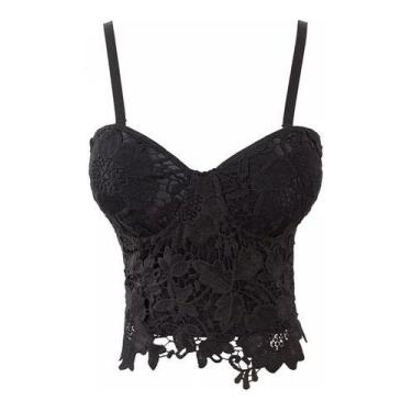 Imagem de Cropped Corset Top Corpete Blusa Curta Bojo Renda Alça Preto - Modas F