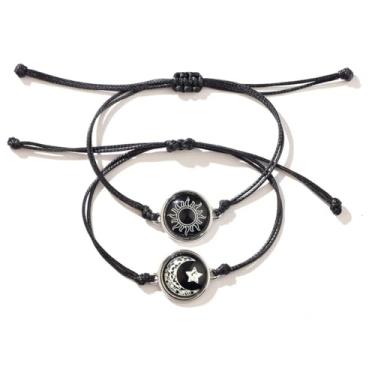 Imagem de Pulseira de couro Sun Moon Vintage Punk multicamadas com contas, berloques para ele e ela, conjunto de presente para casal, One Size, Cristal, Ametista criada