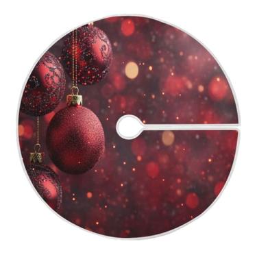 Imagem de Blueangle Saia de poliéster macio com bolas de cor vermelha de 90 cm para decoração de árvore de Natal (413)