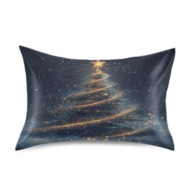 Imagem de Blueangle Fronha mágica de cetim com árvore de Natal para cabelo e pele, fronha de seda, tamanho padrão (51 x 66 cm) - Capas de almofada de cetim refrescantes com fecho de envelope (167)