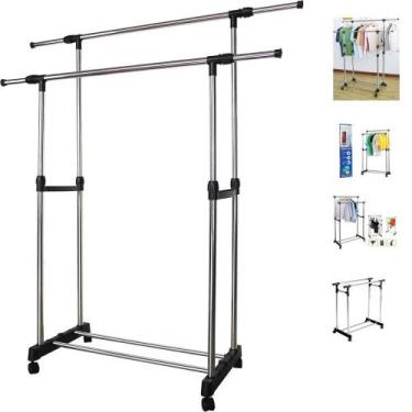 Imagem de Arara cabideiro duplo grande  inox  sapateira porta-caixas regulável c