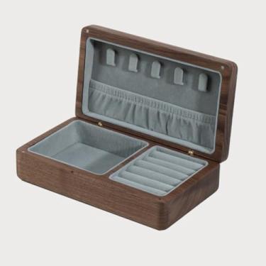 Imagem de Caixa de joias portátil de madeira maciça - Mini organizador de viagem com fecho magnético para colares, brincos e anéis - Solução de armazenamento elegante e compacta
