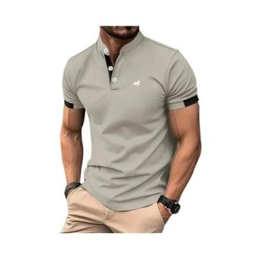 Imagem de Camisa Polo Casual Slim Fit Masculina De Manga Curta Com Gola Alta Par
