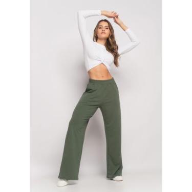 Imagem de Calça Wide Leg Com Bolso Moletinho Verde Salvatore, Verde musgo, P