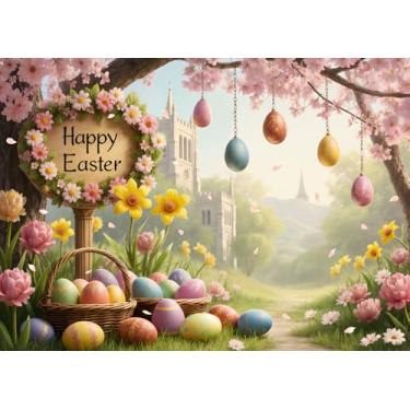 Imagem de Fundo para fotografia de ovos coloridos e florais de primavera para decoração de festa de Páscoa, suprimentos para eventos cristãos, adereços para cabine de fotos, 19 x 1,5 m