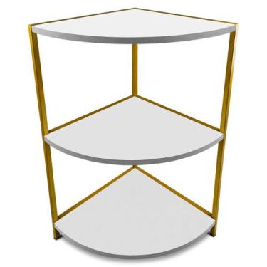 Imagem de Estante De Canto Tripla Colby Madeira/Aço - Geral, Dourado/Branco